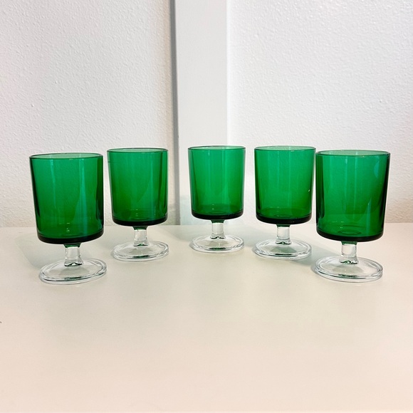 Luminarc Other - (5) French Luminarc Cavalier Wine Glasses Emerald Green 70’s Cordial Shot MCM